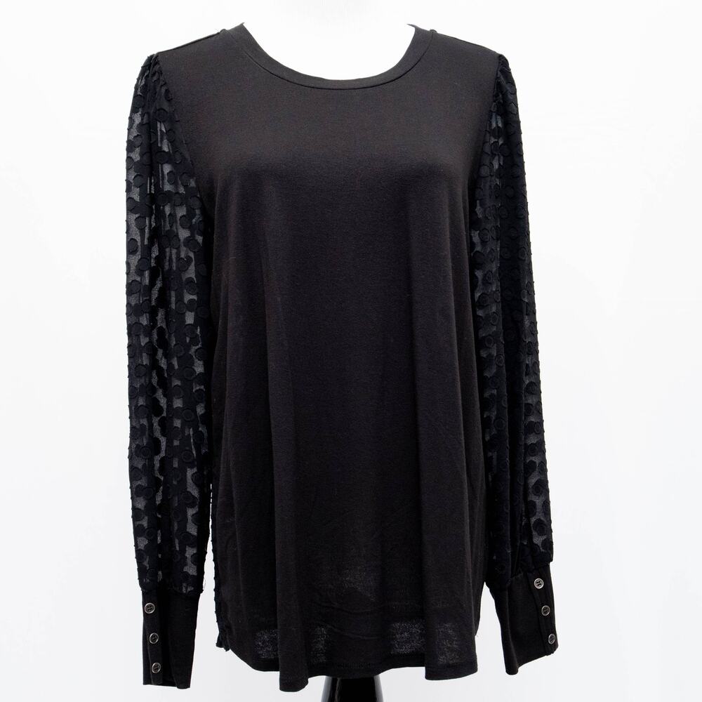 Skies Are Blue Black Long Sleeve Sheer Polka Dot T-Shirt Size Large